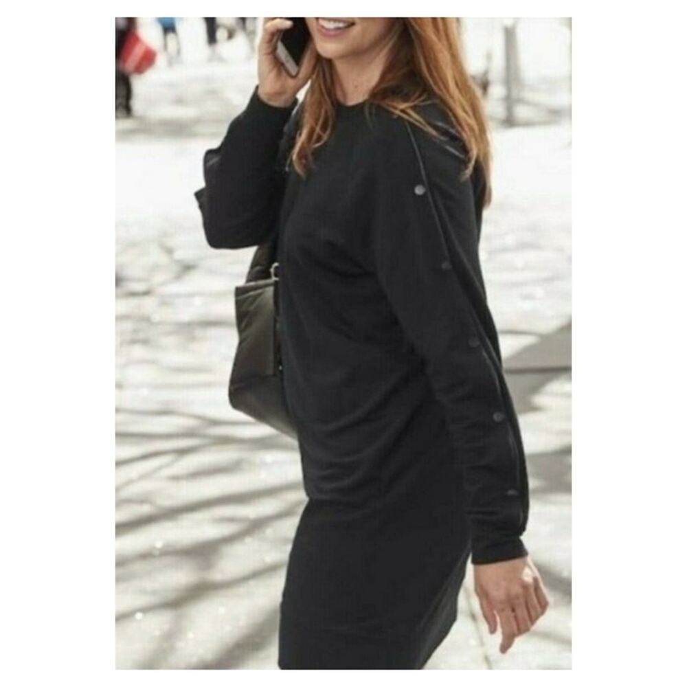 Athleta Snappy‎ Button Arm Sweatshirt Mini Dress S Black